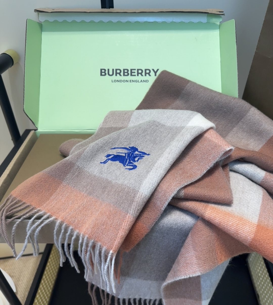 Burberry Pink Plaid Fringe Scarf — front
