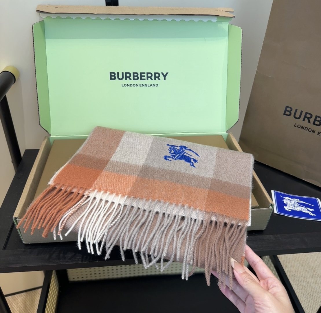 Burberry Pink Plaid Fringe Scarf — front