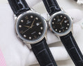 Omega Black Dial Leather Strap Couple Watch Set — hero