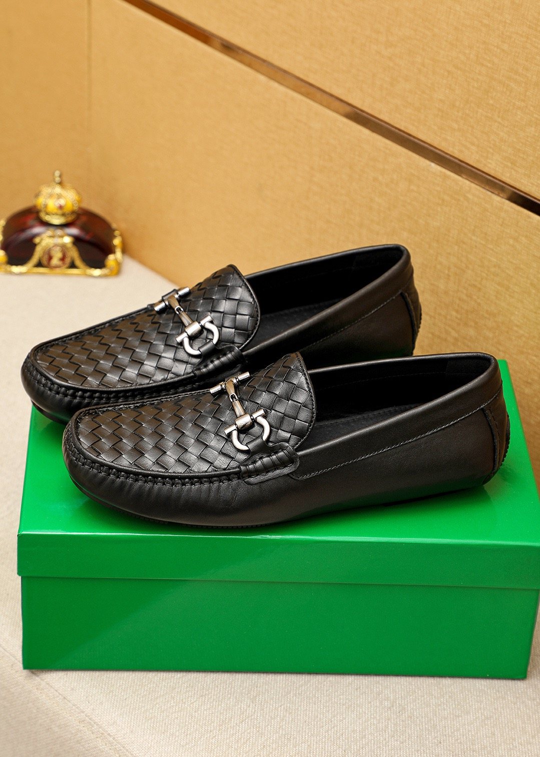 Bottega Veneta Black Woven Bit Driving Loafers — front