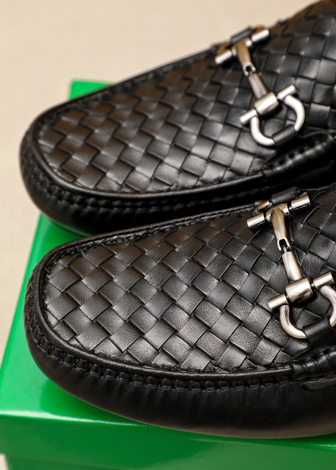 Bottega Veneta Black Woven Bit Driving Loafers — detail