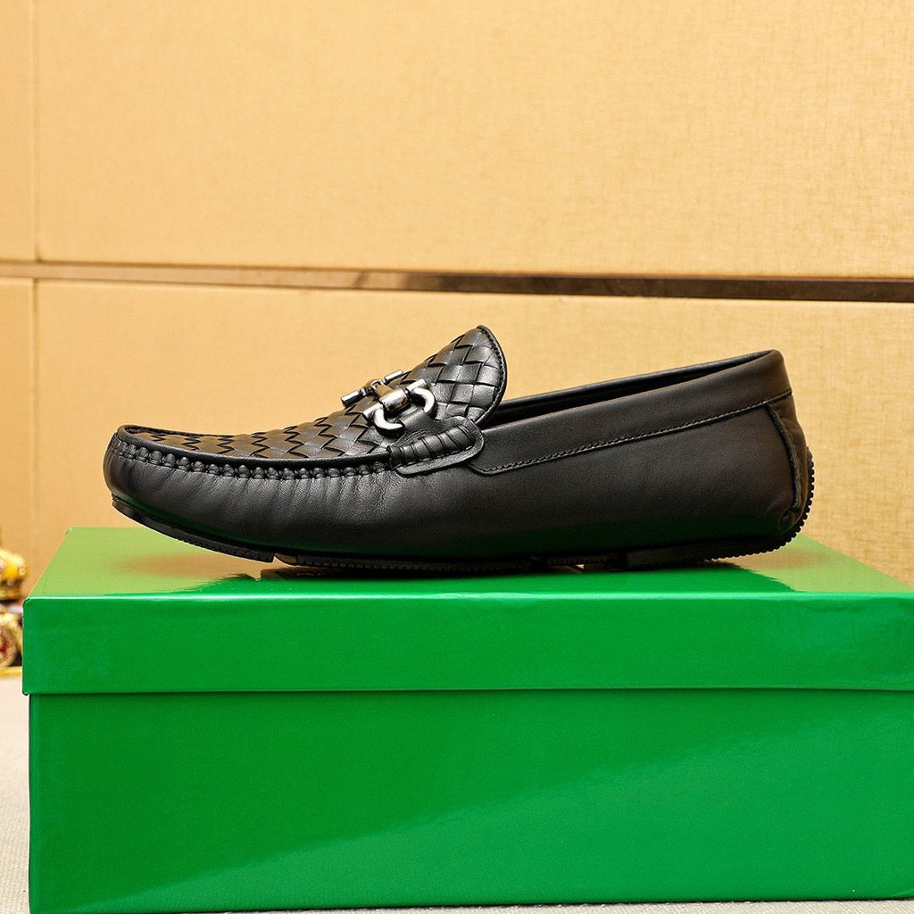 Bottega Veneta Black Woven Bit Driving Loafers — side