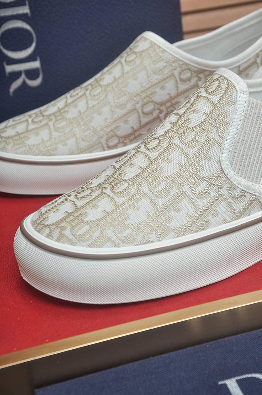 Dior Cream Patterned Slip-On Sneakers — detail