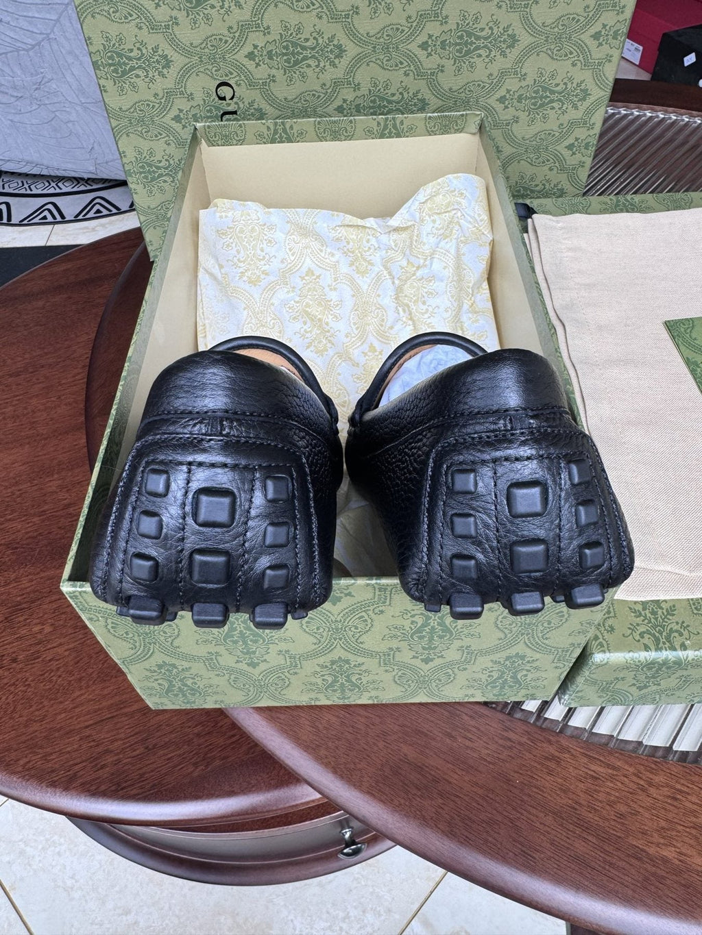 Gucci Dark Navy Pebbled Leather Driving Loafers — back