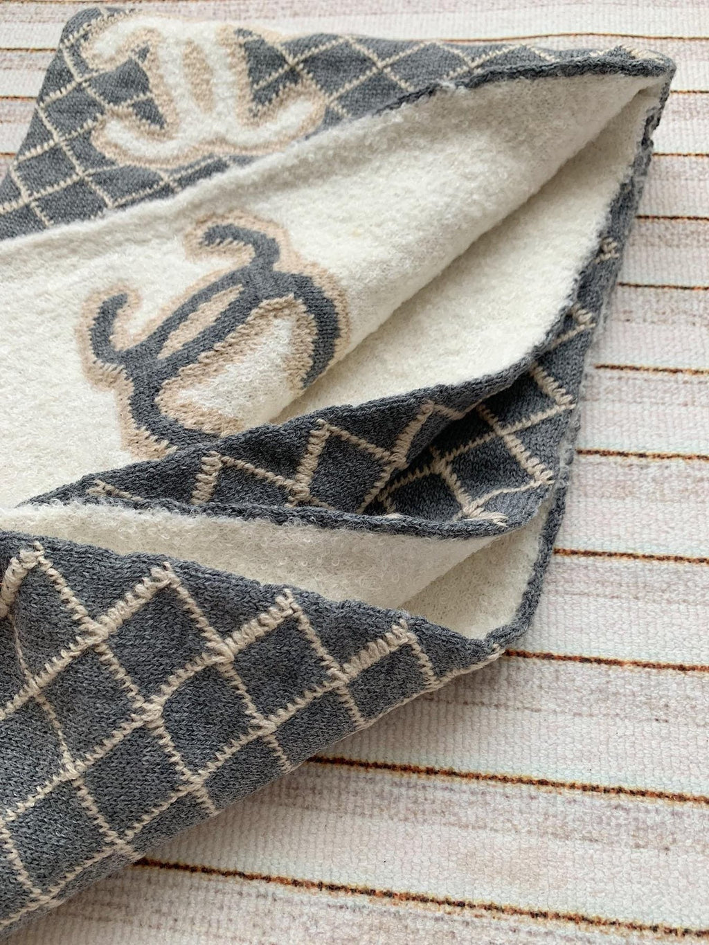Chanel Diamond-Pattern Logo Scarf — detail