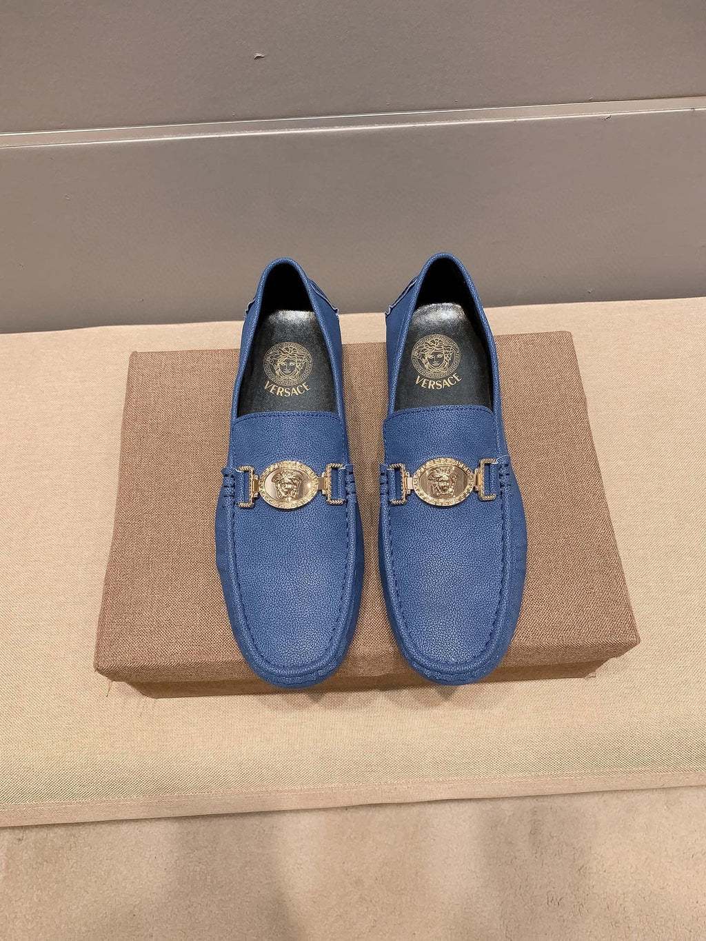 Versace Blue Gold-Hardware Loafers — hero