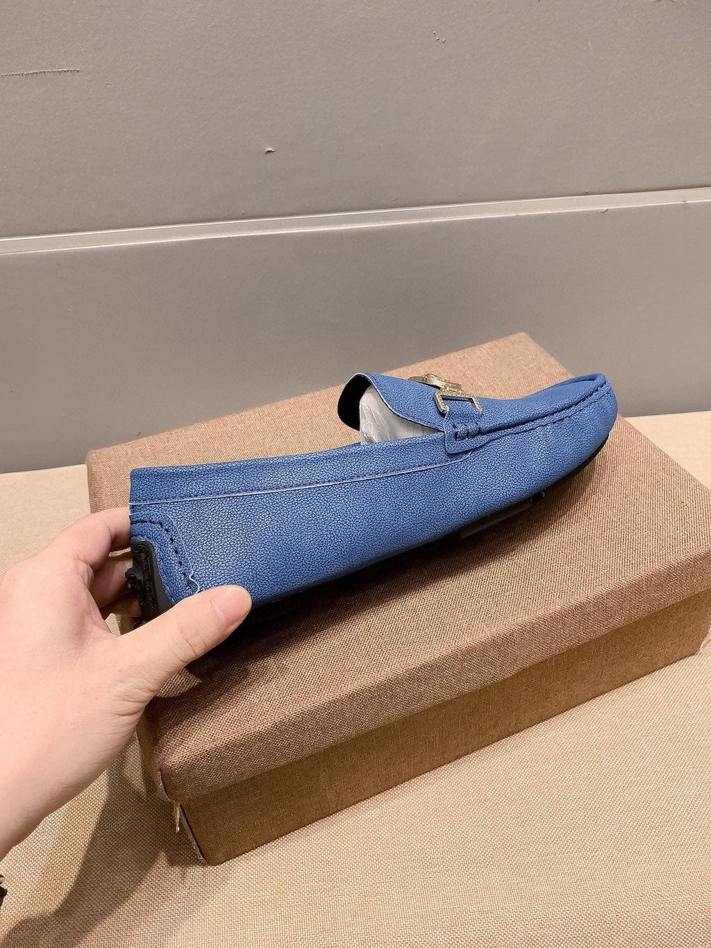 Versace Blue Gold-Hardware Loafers — side
