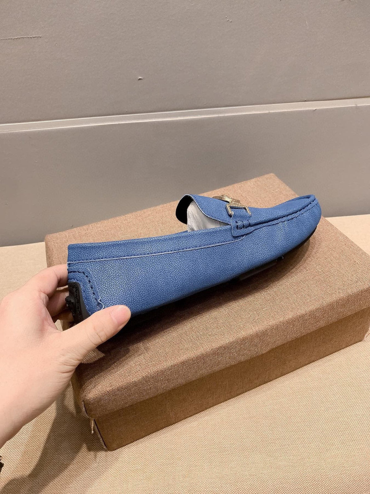Versace Blue Gold-Hardware Loafers — side