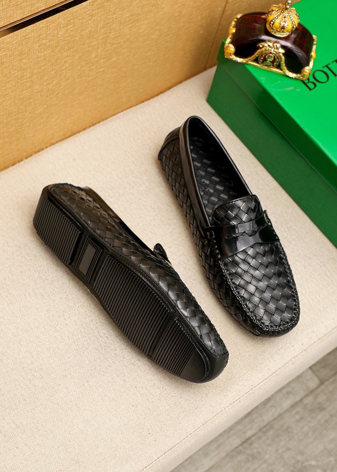Bottega Veneta Black Woven Slip-On Loafers — side