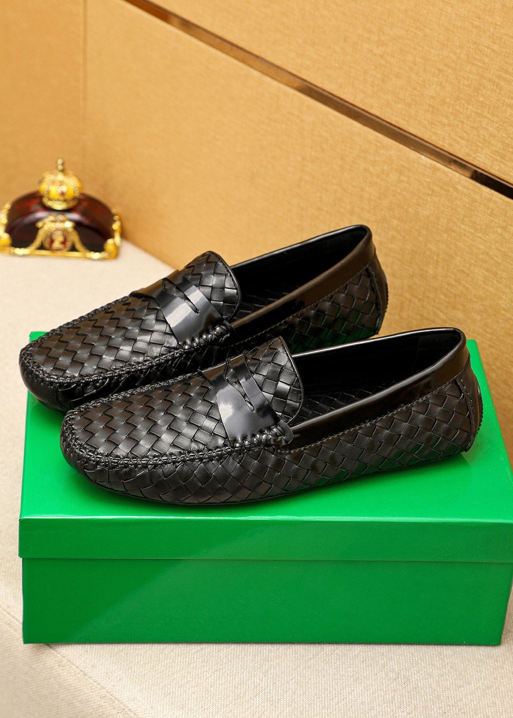 Bottega Veneta Black Woven Slip-On Loafers — front