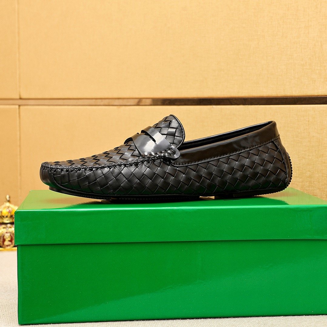 Bottega Veneta Black Woven Slip-On Loafers — side