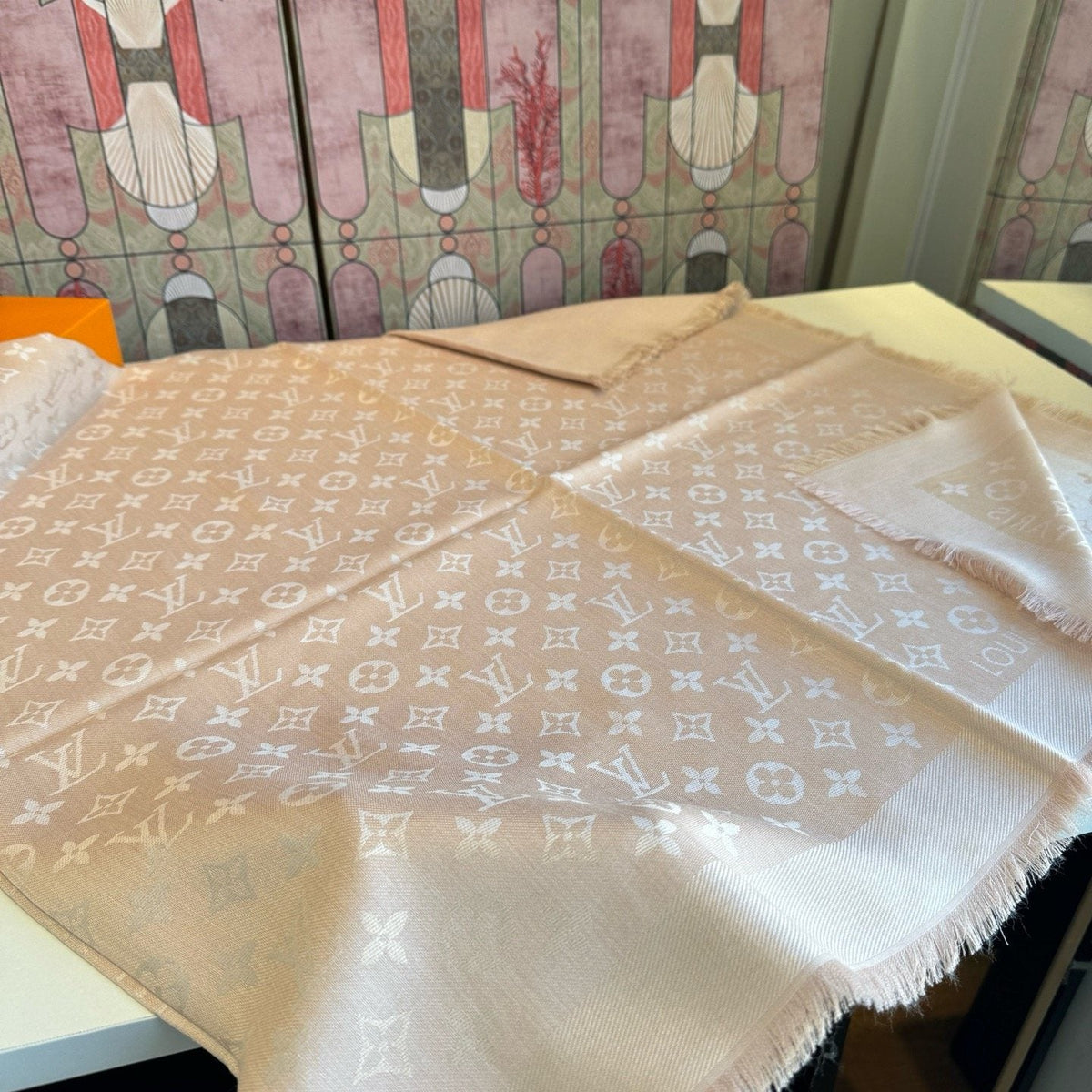 Louis Vuitton Blush Pink Fringed Scarf — front