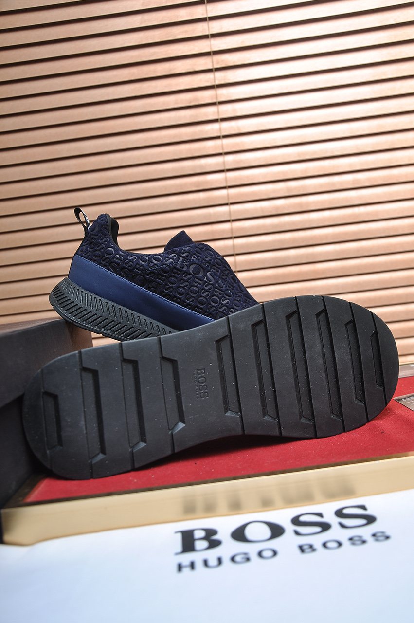 BOSS Navy Blue Textured Slip-On Sneakers — side