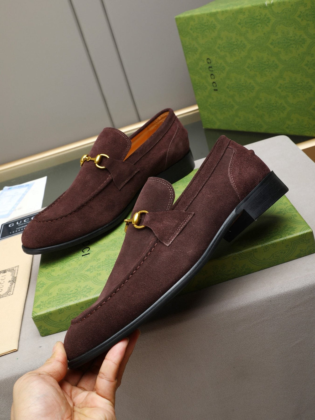 Gucci Burgundy Horsebit Loafers — front