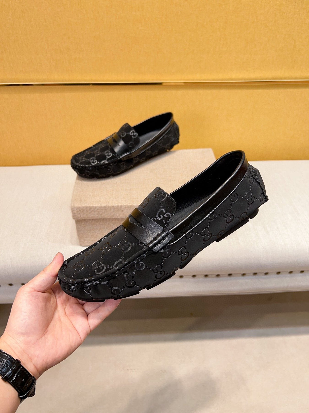 Gucci Black Patterned Loafers — side