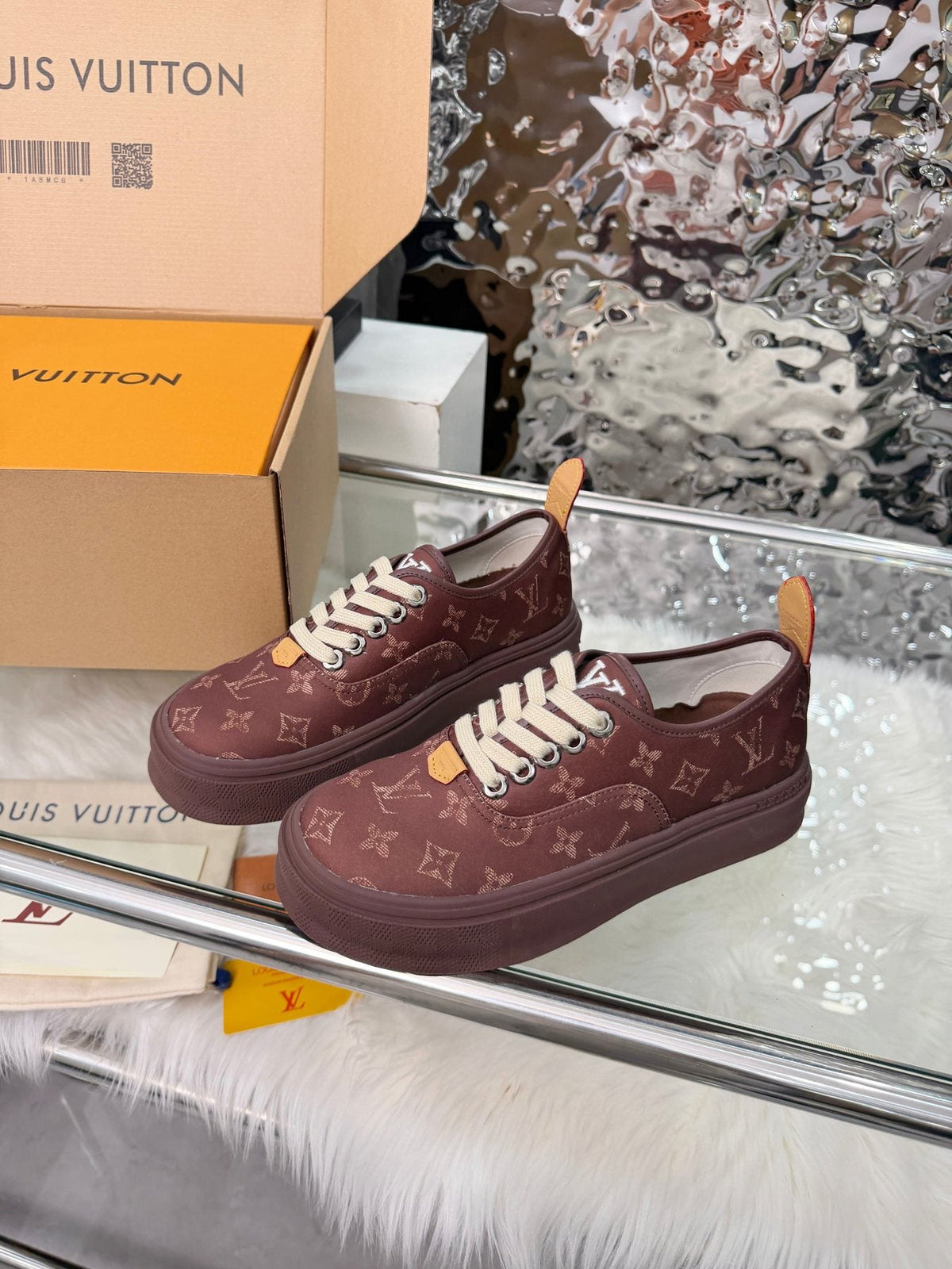 Louis Vuitton Burgundy Monogram Low-Top Sneakers — side