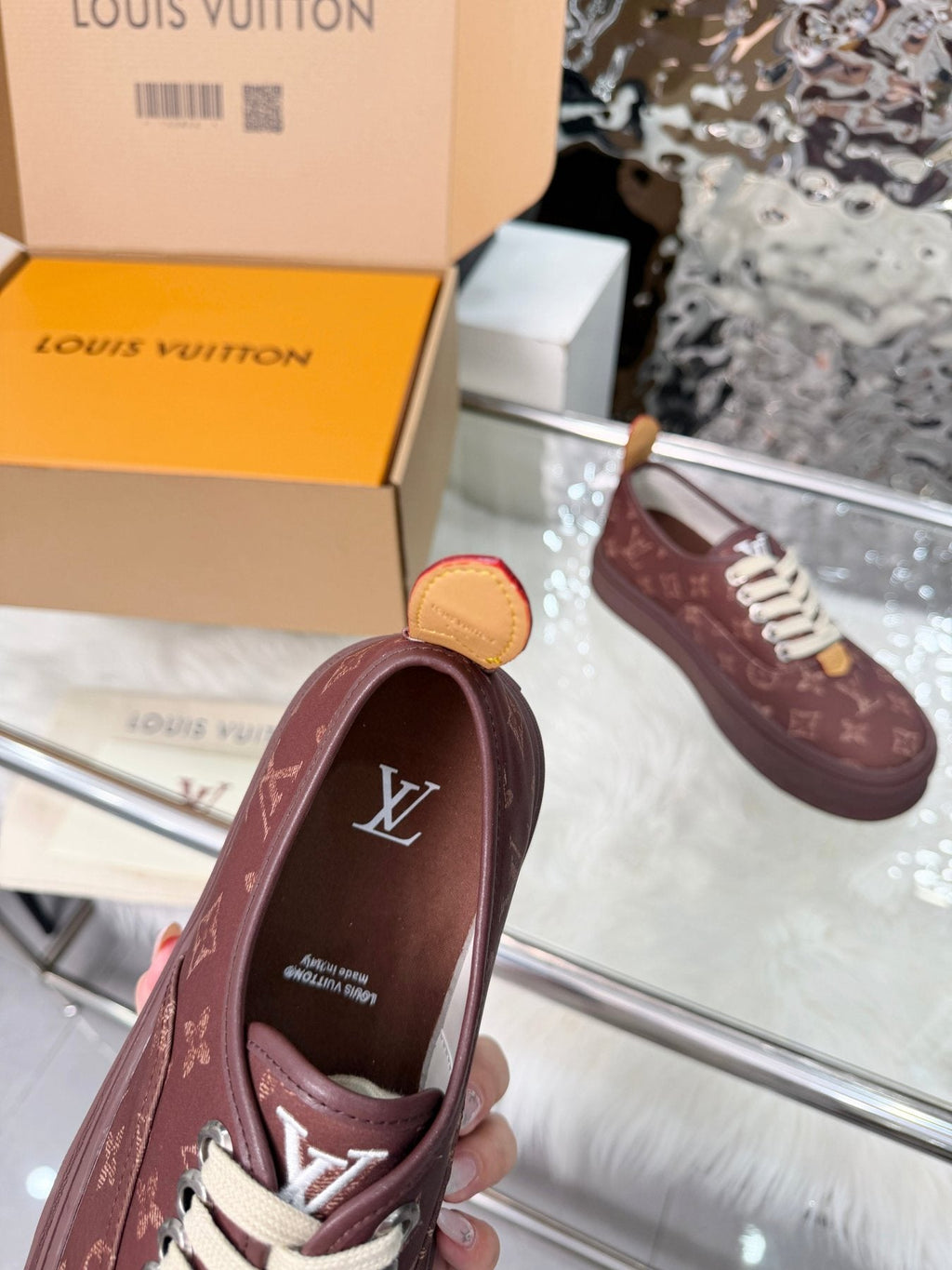 Louis Vuitton Burgundy Monogram Low-Top Sneakers — detail