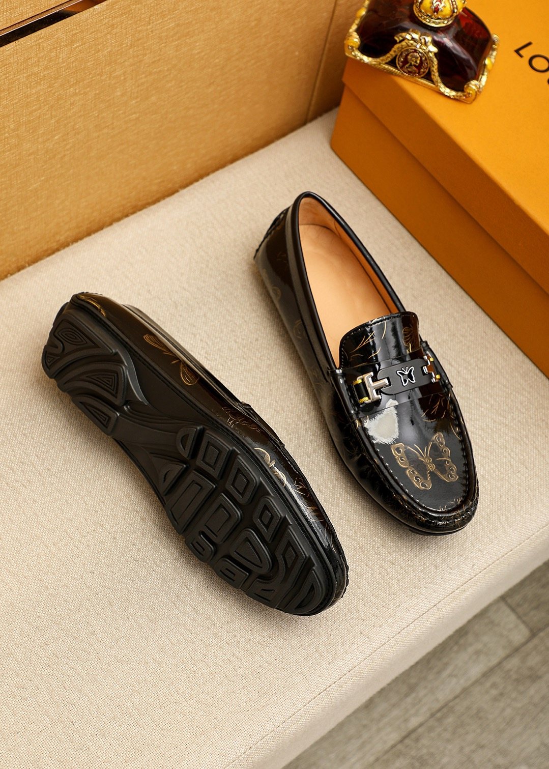 Louis Vuitton Black Buckle Loafers — front