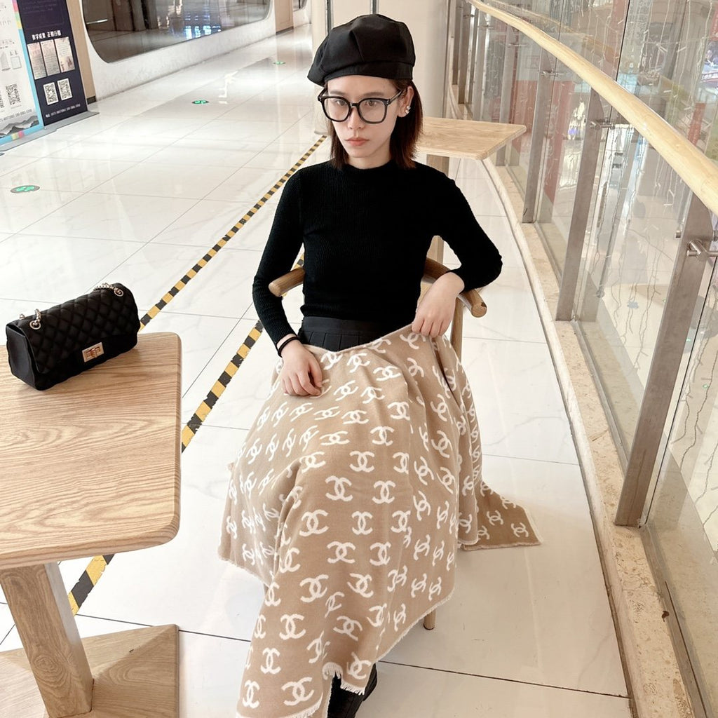 Chanel Fringed Motif Shawl — model