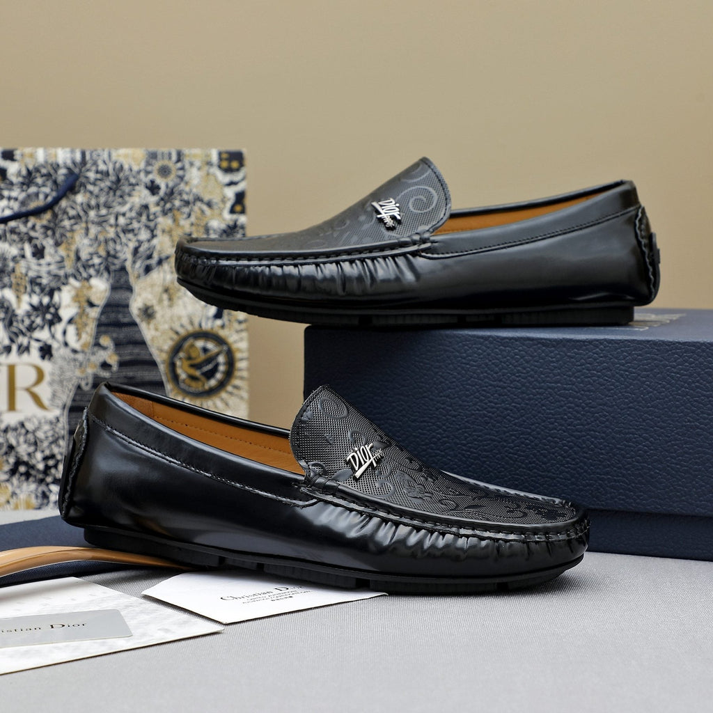 Dior Black Embossed Slip-On Loafers — front