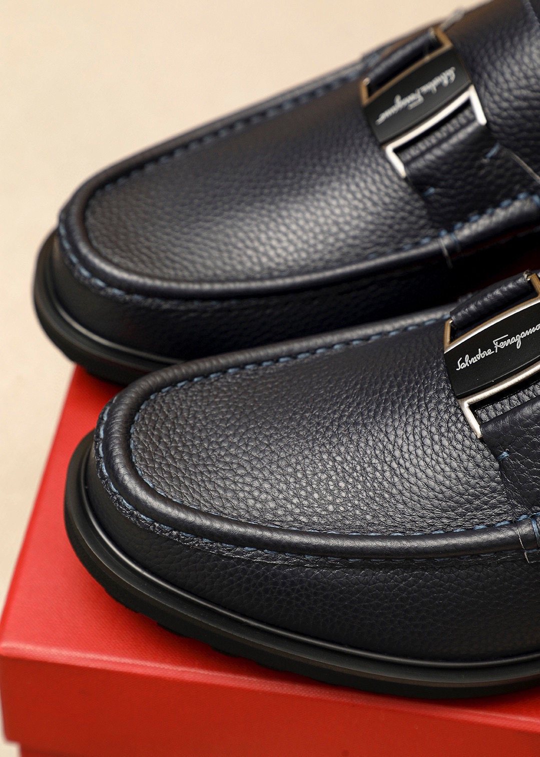 Ferragamo Black Buckle Leather Loafers — detail