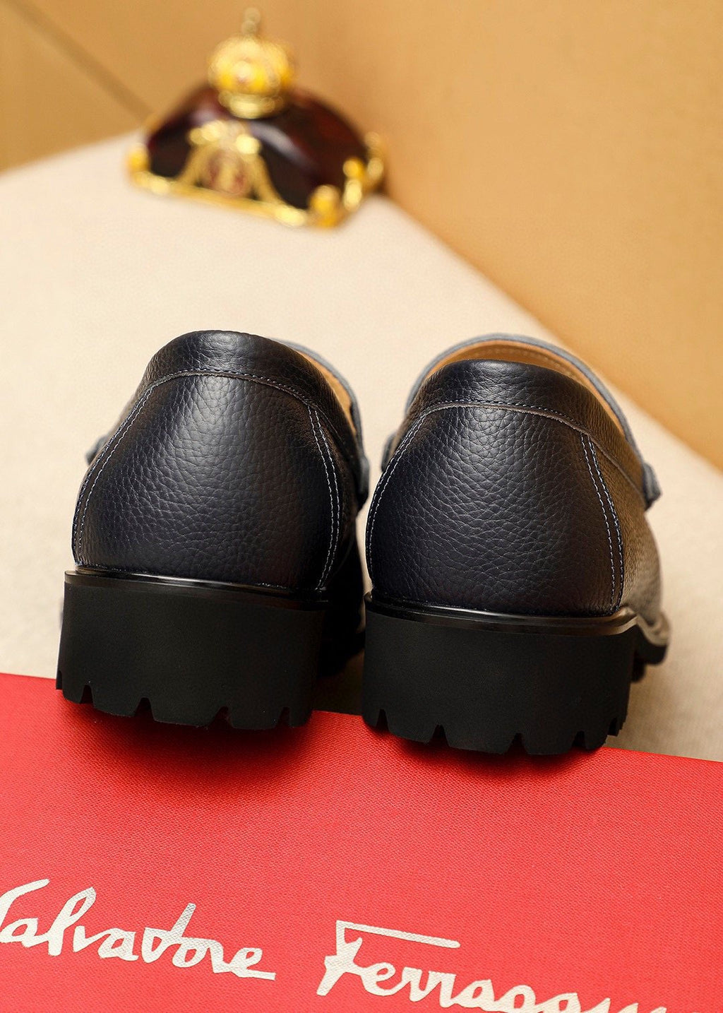 Ferragamo Black Buckle Leather Loafers — back