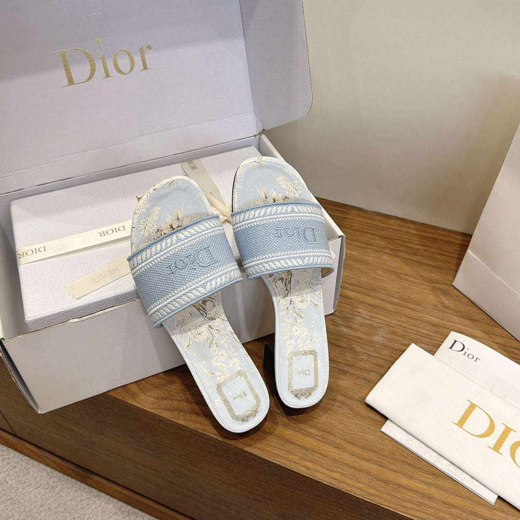 Dior Light Blue Embroidered Slide Sandals — front