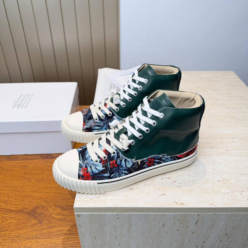Maison Margiela Dark Green Floral High-Top Sneakers — front