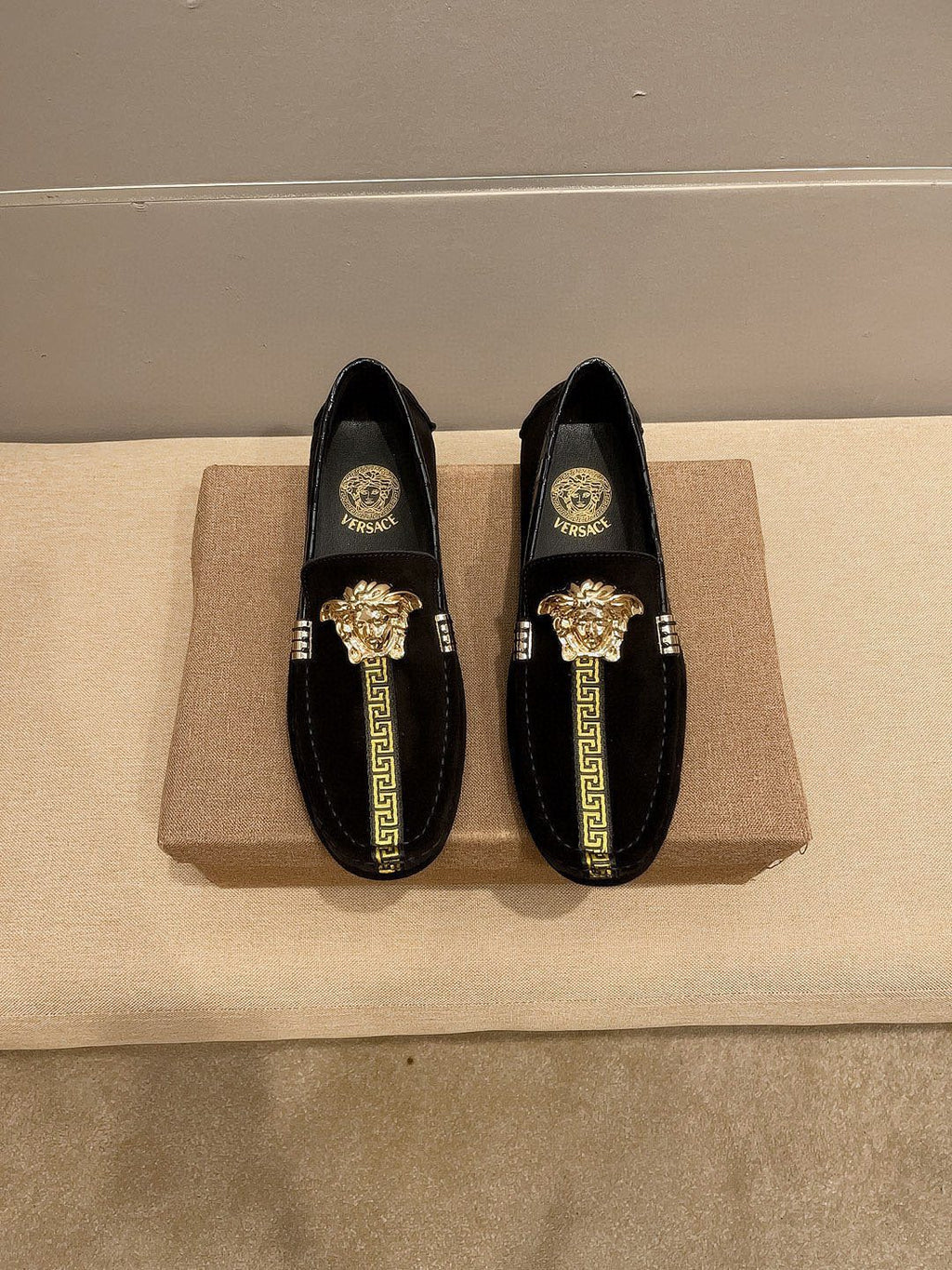 Versace Black Gold-Tone Hardware Loafers — hero