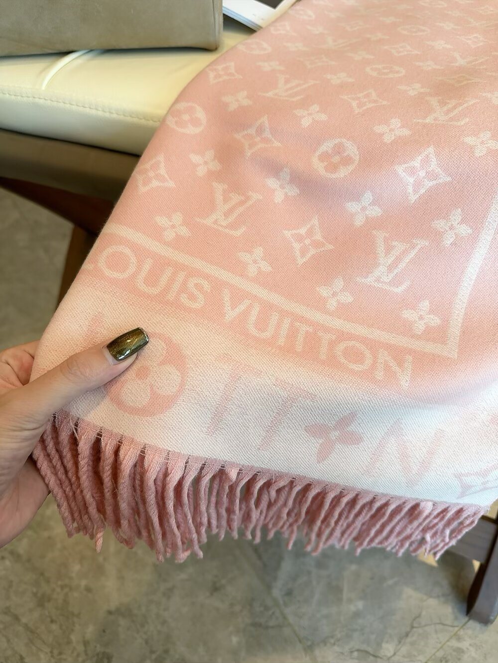 Louis Vuitton Monogram Fringe Scarf — detail