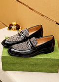 Gucci Black & Beige Patterned Loafers — hero