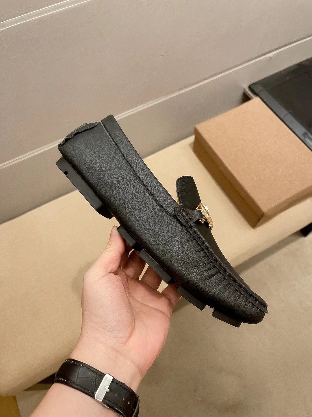 Gucci Black Horsebit Loafers — side