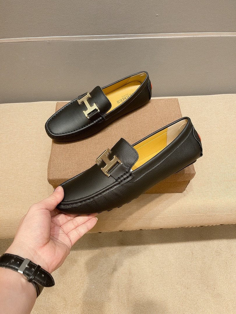 Hermès Black H-Accent Slip-On Loafers — front