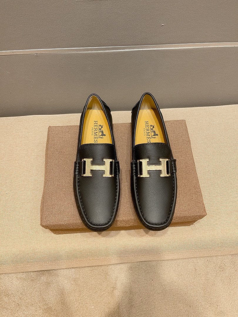 Hermès Black H-Accent Slip-On Loafers — hero