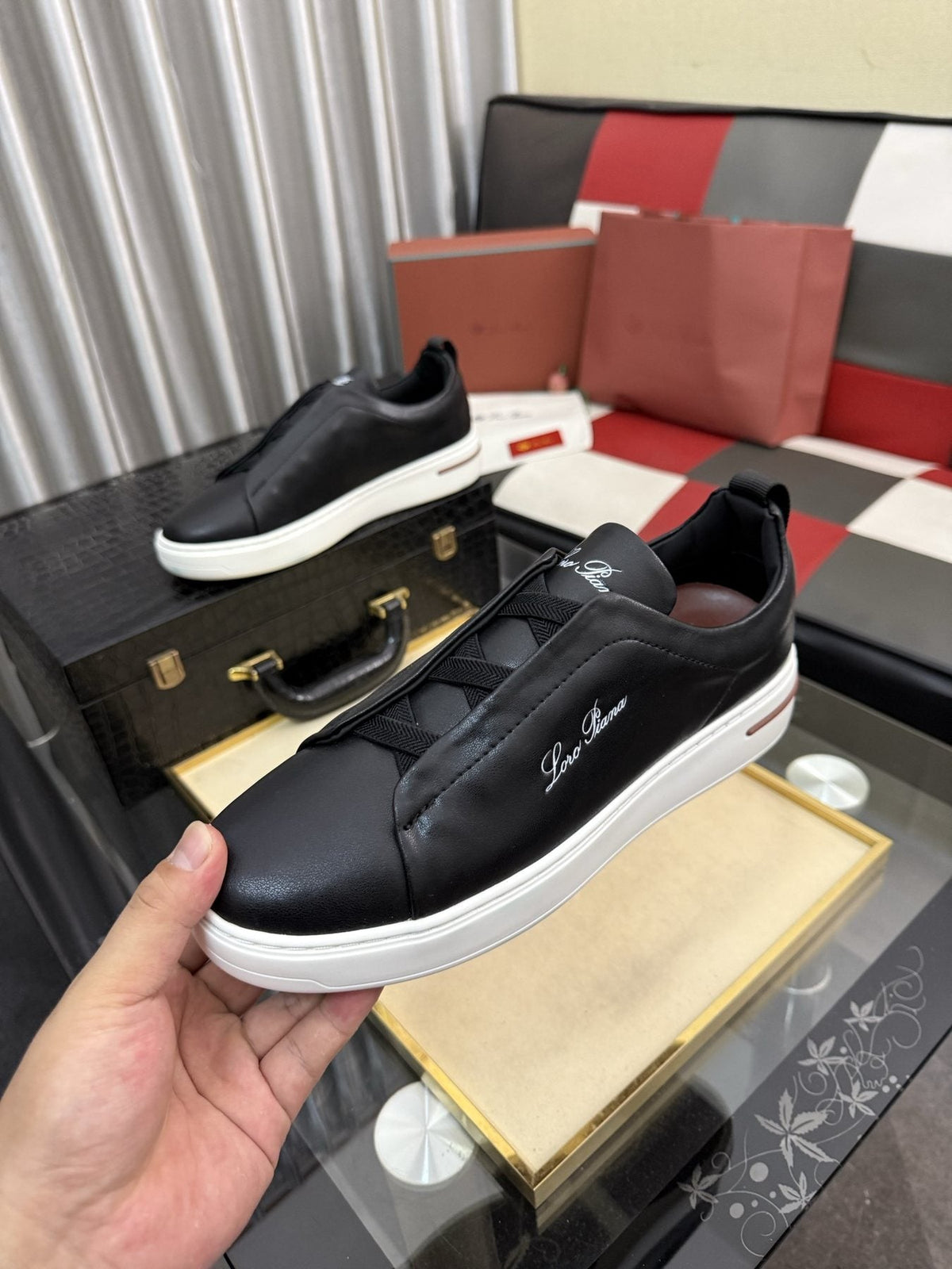Loro Piana Black Slip-On Sneakers — detail