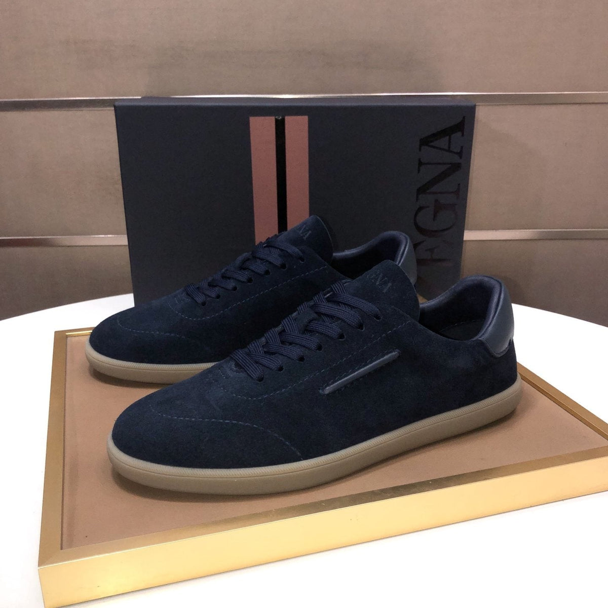 Zegna Navy Suede Sneakers — front