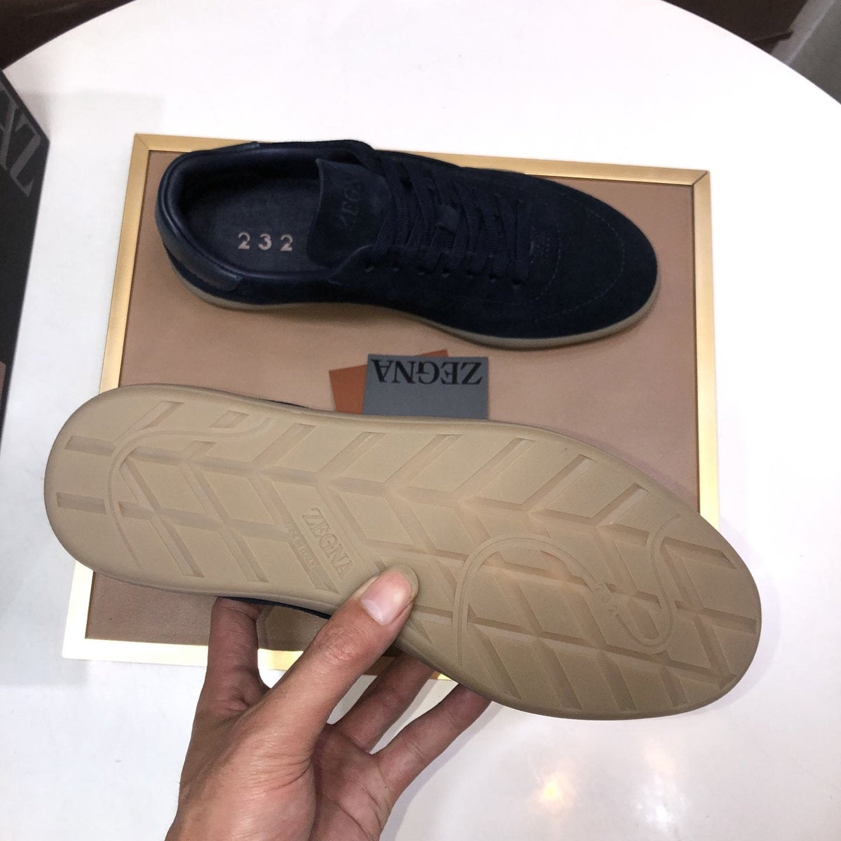Zegna Navy Suede Sneakers — detail