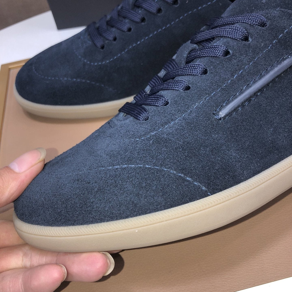 Zegna Navy Suede Sneakers — detail