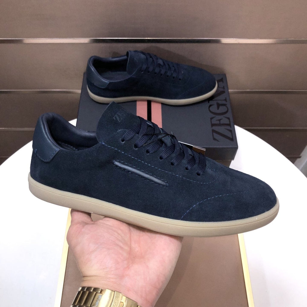 Zegna Navy Suede Sneakers — side