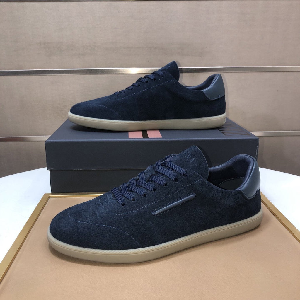 Zegna Navy Suede Sneakers — side