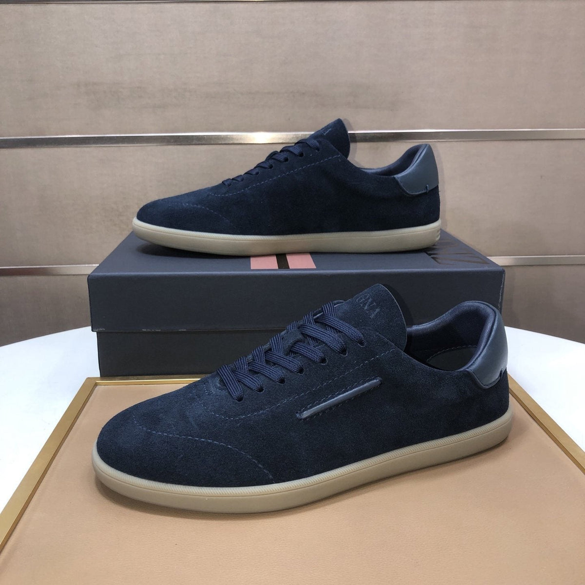 Zegna Navy Suede Sneakers — side