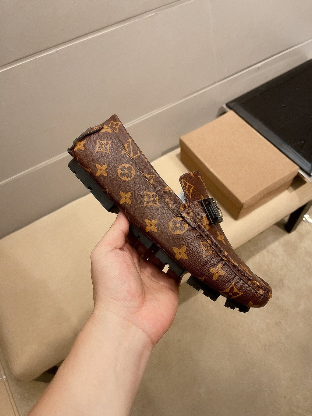 Louis Vuitton Brown Monogram Hardware Loafers — side