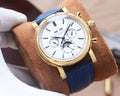 Patek Philippe Gold Blue White Dial Strap Watch — hero