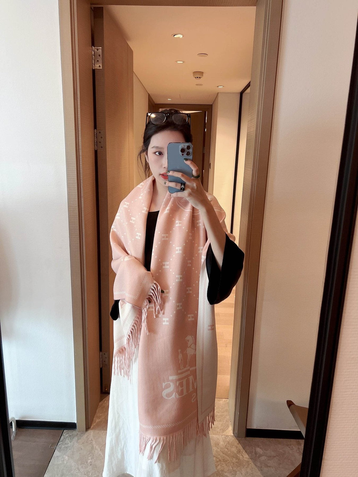 Hermès Fringed Logo-Motif Scarf — model