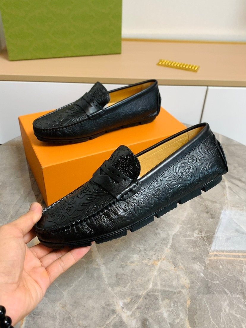 Louis Vuitton Black Leather Loafers — side