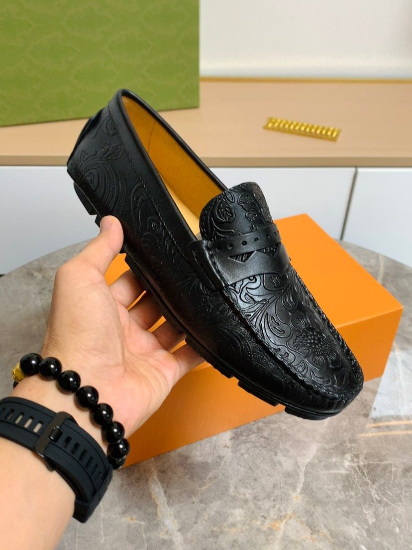 Louis Vuitton Black Leather Loafers — front