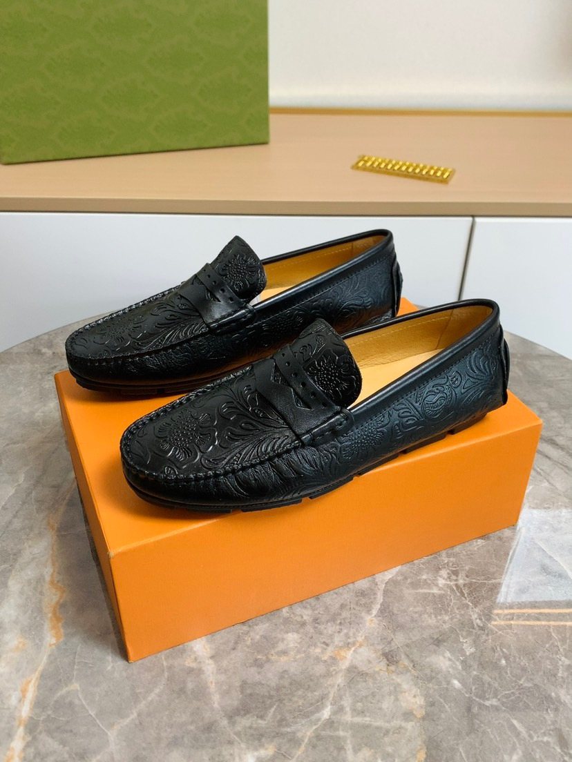 Louis Vuitton Black Leather Loafers — side