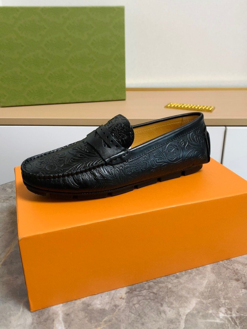 Louis Vuitton Black Leather Loafers — side