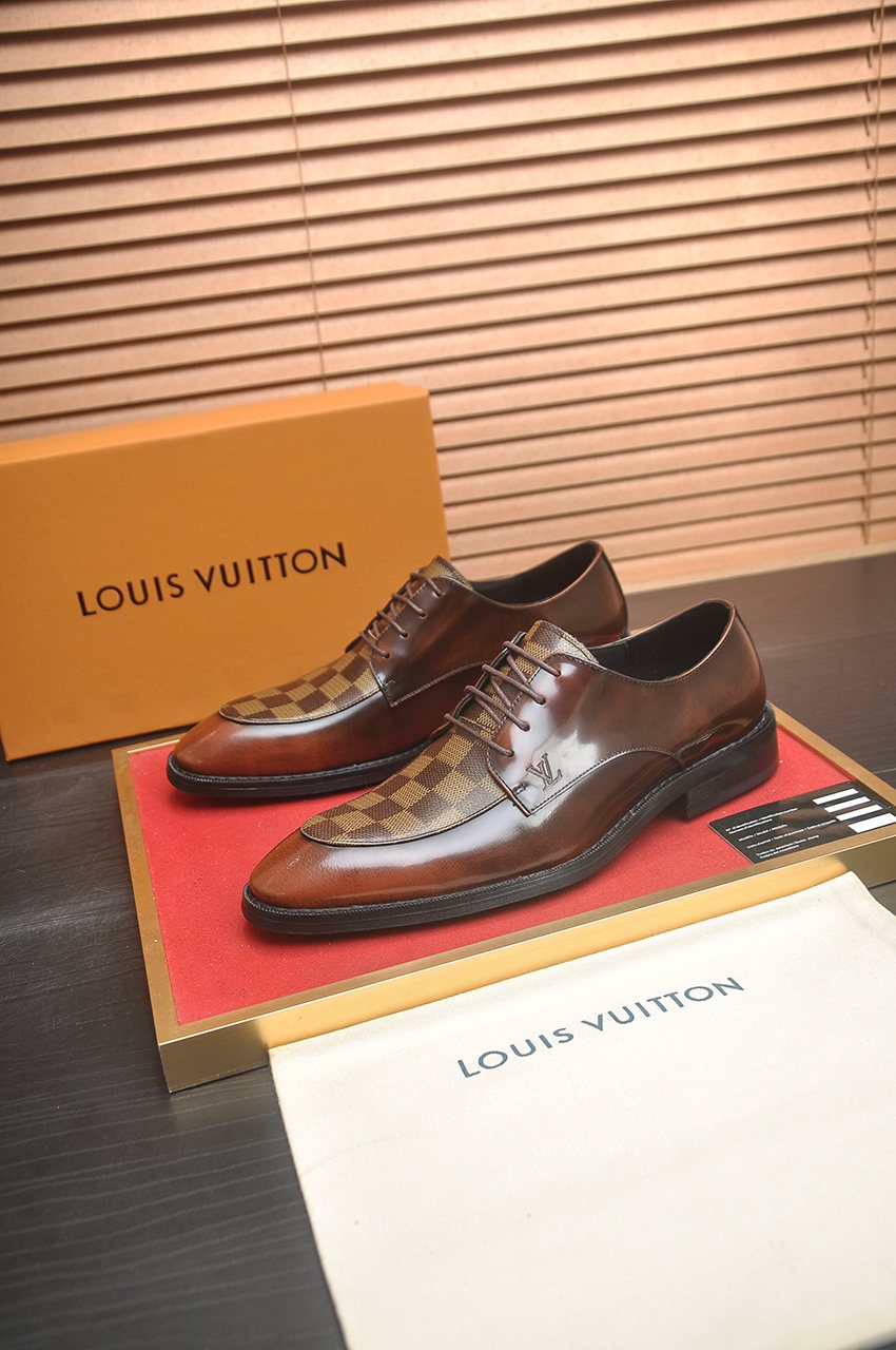 Louis Vuitton Brown Checkered Lace-Up Dress Shoes — front