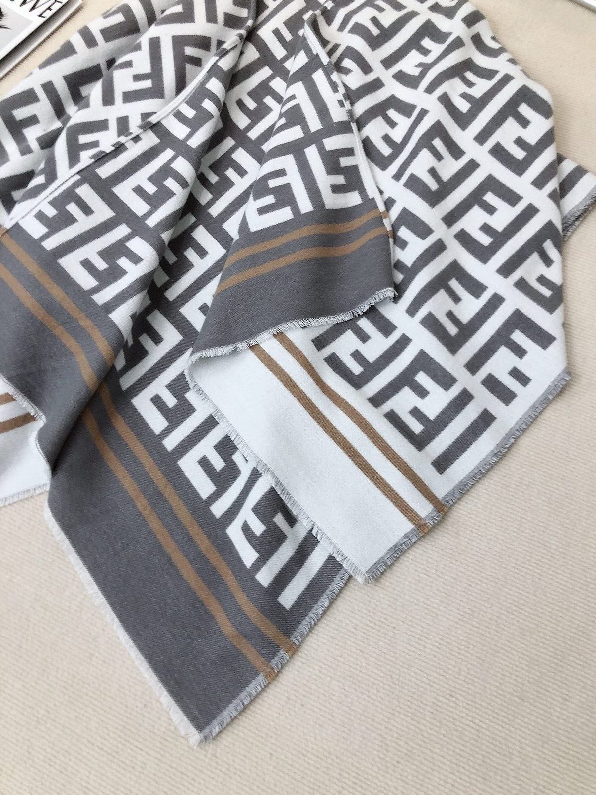 Fendi Geometric Monogram Fringe Shawl — detail